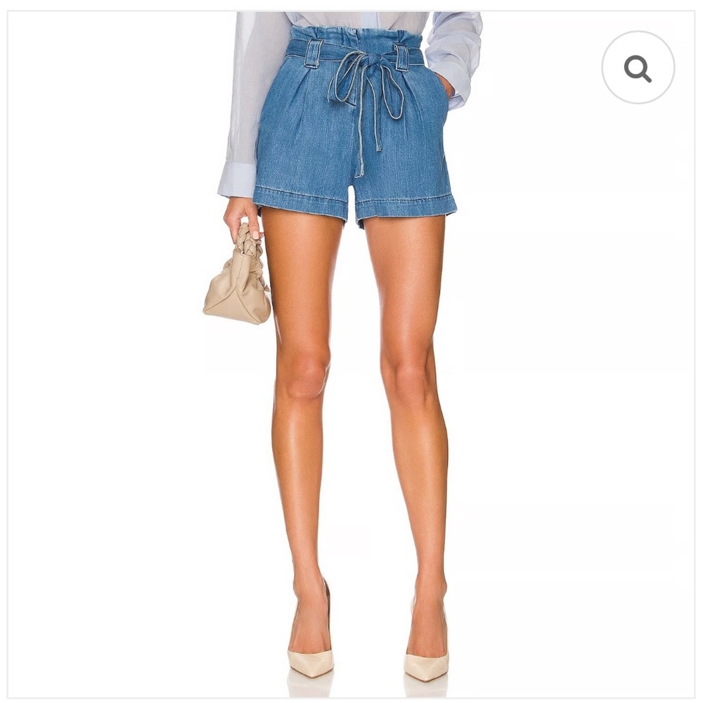 L’AGENCE High Rise Paperbag Waist Soft Denim Tie Belt Pleated Jean Shorts
